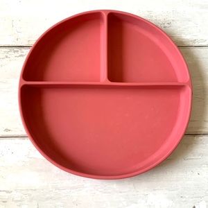 Mushie Kids Suction Plate Rose Pink Silicone Divided 8in Plate Girls Toddler NEW